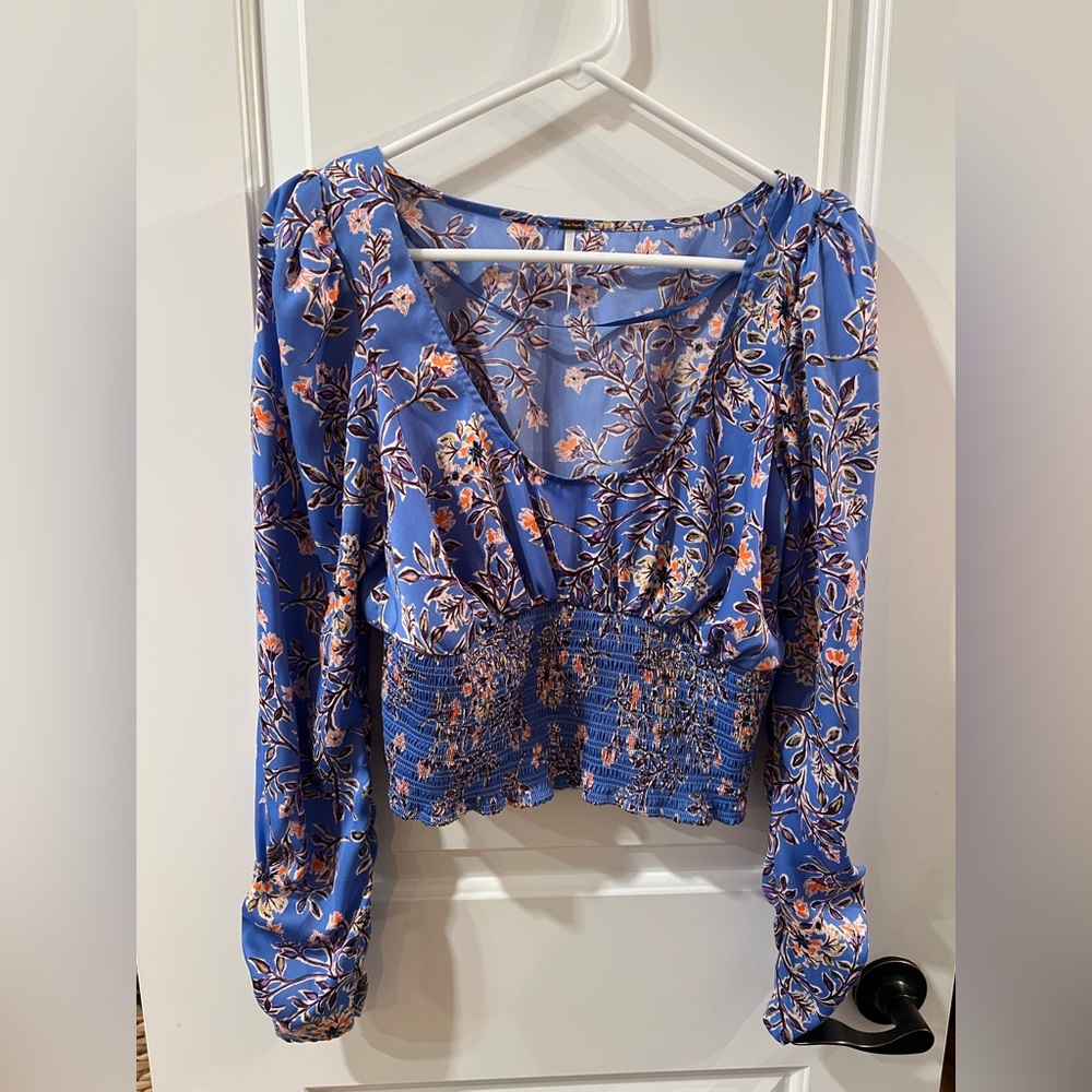 Free People Blue Floral Feminine Blouse - Size Medium